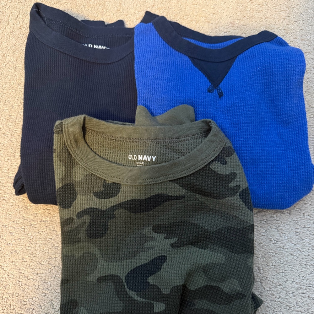 Old Navy Kids Long Sleeve Tees - Black, Blue, and Camouflage